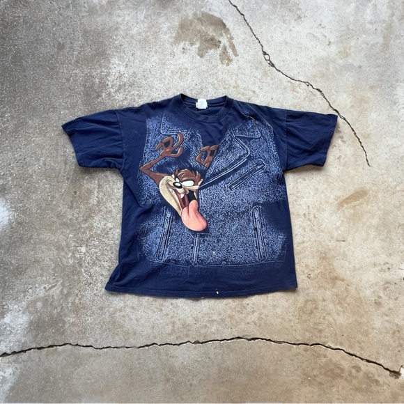 Vintage 90s Looney Tunes Mens Taz AOP Single Stitch Breakthrough T-Shirt Sz xl - Picture 1 of 8